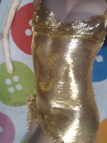 Metallic Gold Chain Link Sexy Low Cut Dress - Picture 6 of 10